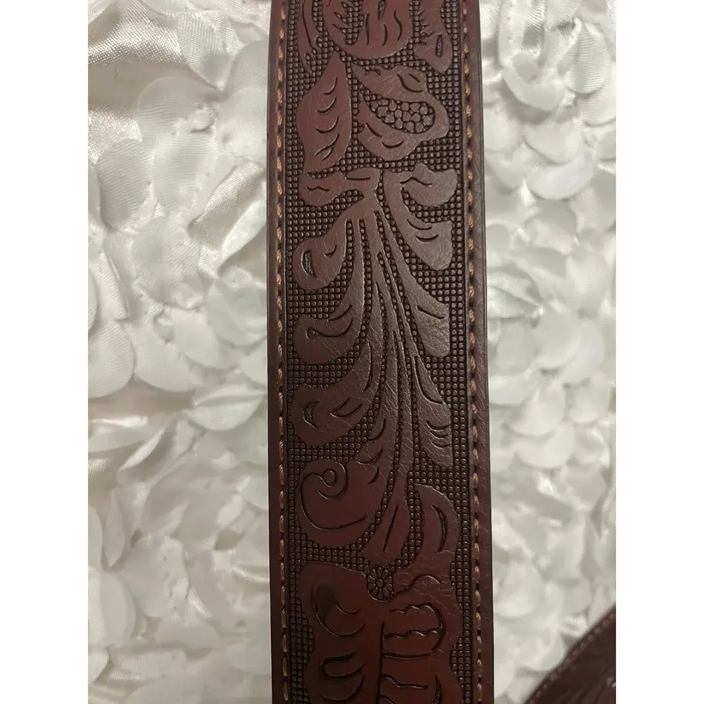 Men's Tooled Leather Belt by BC Belts with 
